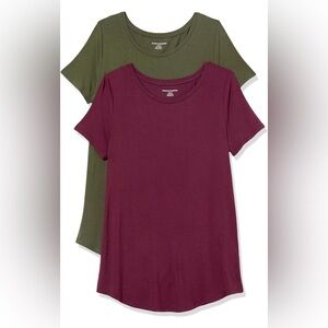 Amazon Essentials Women’s Scoop Neck T-Shirt 2 Pack Burgundy Green x-Small